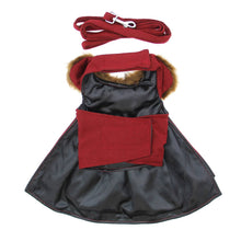Load image into Gallery viewer, Wool Fur-Trimmed Dog Harness Coat - Burgundy