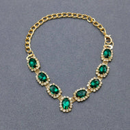 Green Glass Rhinestone Chain Linked Cat & Dog Pet Collar
