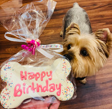 Load image into Gallery viewer, Large Pink Happy Birthday Bone