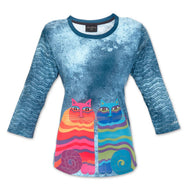 Cat, X-Large 3/4 Rainbow Felines Sleeve T-Shirt