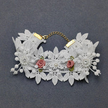 Load image into Gallery viewer, Pink Flower White Lace Knitted Fabric Pet Collar