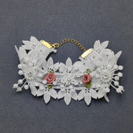 Pink Flower White Lace Knitted Fabric Pet Collar