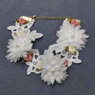 White Lace Flowers Knitted Fabric Dog/Cat Pet Collar