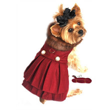 Load image into Gallery viewer, Wool Fur-Trimmed Dog Harness Coat - Burgundy
