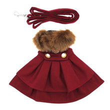 Load image into Gallery viewer, Wool Fur-Trimmed Dog Harness Coat - Burgundy